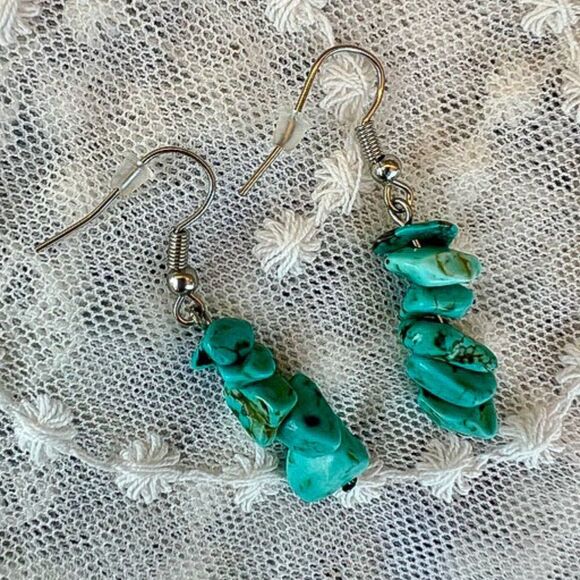 Vintage 80's Hypoallergenic Turquoise Tumbled Stone Necklace & Earring Set - Picture 9 of 10